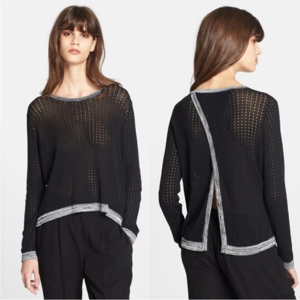 Rag & Bone Ariana Perforated Split Back Sweater, Size XS, Black